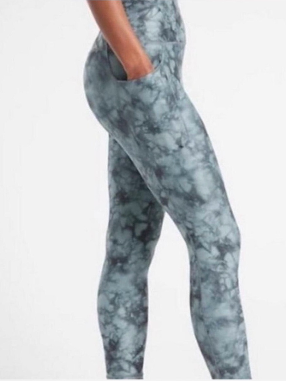 Athleta Powervita Salutation Stash Pocket II Leggings S Grey Cloud Tie Dye 7/8 - Picture 2 of 8